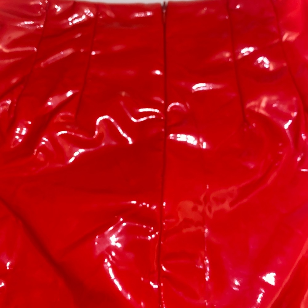 Shiny red pleather skirt